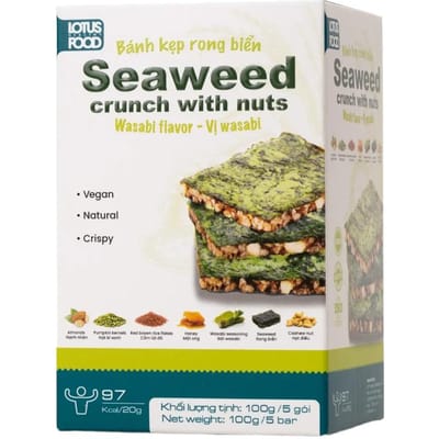 Stair Farm Knapperige Zeewiersnack Noten Crunch Wasabi Hartige Geroosterde Snack 20g x 5 Pak