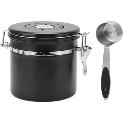 Stockage Grains de Café Contenant Hermétique en Acier Inoxydable Café avec Cuillère 30ml Suivi de Date Café L(for 6.5-9kg)