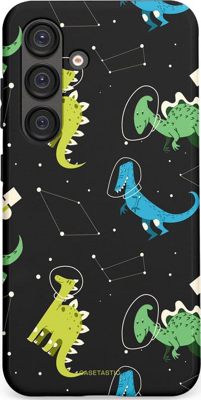 Casetastic hoesje geschikt voor Samsung Galaxy S25 - Dubbellaagse bescherming - Dino in de sterren - Fashion Case - Zwart Groen
