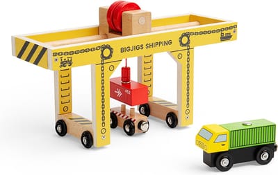 BigJigs houten hijskraan speelgoed - treinaccessoire voor kinderen.