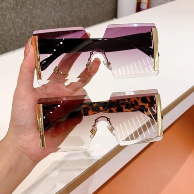 Mode Dames Oversized Randloos Zonnebril Vintage Verloop UV Bescherming Coole Zonnebril Dames Zomer Trendy AS Picture black