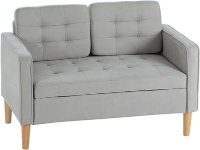 HOMCOM-2 Sitzer Sofa-Samt, Gummiholz-117B x 62T x 78H cm-Hellgrau