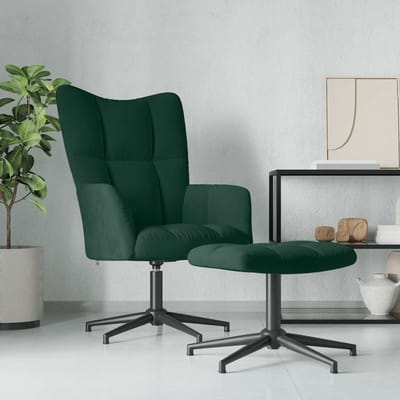 vidaXL - Relaxstoel - met - voetenbank - fluweel - donkergroen