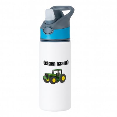 Hacebo® - Tractor waterfles met rietje blauw - Boer - Boer of boerin - met eigen naam - leuk cadeau voor iemand die op de boerderij werkt - cadeau - kado - water fles - 650ML