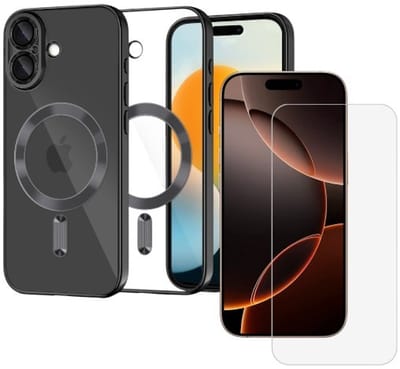 Backcover hoesje Geschikt voor: iPhone 17 met geïntegreerde Camera lens bescherming + 1x Screen protector [magnetische hoes] compatibel met MagSafe Dames Heren - Zwart