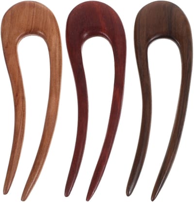 Dailygoods- Haarspelden Decoratief - U-vormige Haarspelden - Vintage Houten Haarspelden - Haaraccessoires Vrouwen - 3 Stuks - 11,50 x 3,50 cm - Haaraccessoire