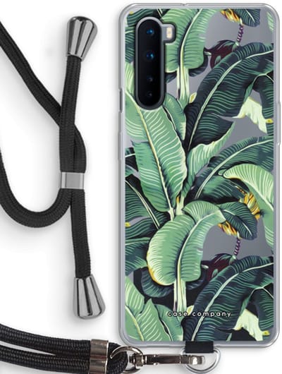 Case Company® - Hoesje met koord geschikt voor OnePlus Nord hoesje met Koord - Bananenbladeren - Telefoonhoesje met Zwart Koord - Bescherming aan alle Kanten en Over de Schermrand