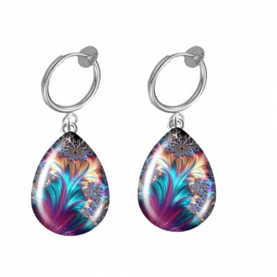 Klem oorbellen- cabochon- blauw- paars- geen gaatje-Charme Bijoux