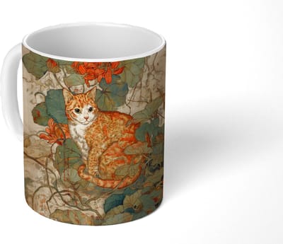 Mok - Koffiemok - Kat - Sierlijk - Bloemen - Mokken - 350 ML - Beker - Koffiemokken - Theemok