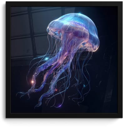 Poster in lijst - Fotolijst 40x40 cm - Posters - Tentakels - Kwal - Paars - Sprankeling - Posterlijst zwart - Decoratie - Wanddecoratie woonkamer - Muurdecoratie slaapkamer