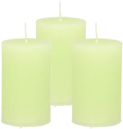 Atmosphera Stompkaars - 3x - lime groen - 5 x 8 cm - klein rustiek model - cilinderkaars - kaars