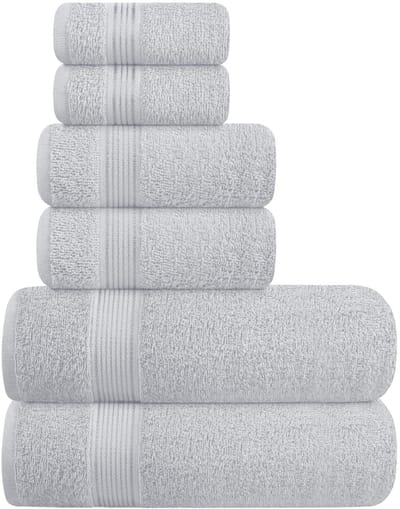 Unyqoos ® Zachte Luxe Set van 6 Katoenen Handdoeken voor Bad, Handen en Gezicht in Lichtgrijs