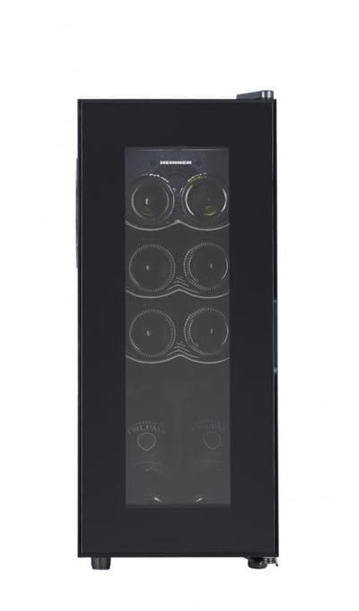 Heinner HRV-A28DRM8 Wijnkoelkast – 28 L – Geschikt voor 8 Flessen – LED-display – 3 Metalen Leggers – Omkeerbare Deur – Zwart – 5 Jaar Garantie