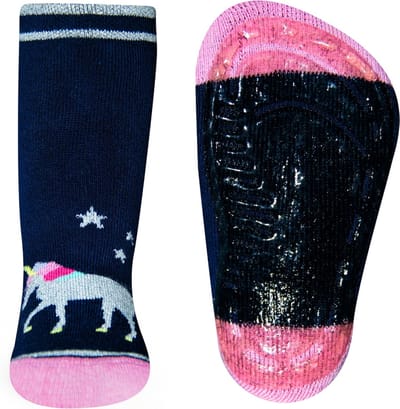Antislipsok donkerblauw met eenhoorn van glitters-21/22