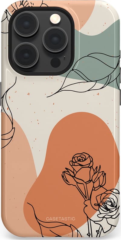 Casetastic hoesje geschikt voor Apple iPhone 15 Pro - MagSafe - Dubbellaagse bescherming - Lijnenspel roos - Fashion Case - Saliegroen Perzik Zand