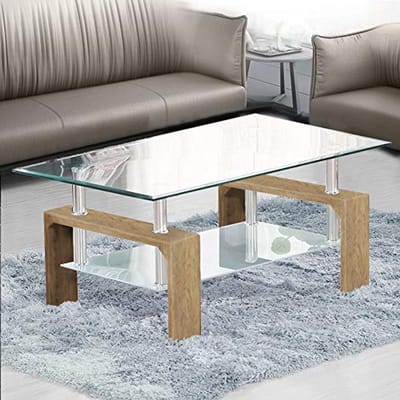 Moderne Rechthoekige Koffietafel met Metalen Frame en Gehard Glas - Stijlvolle Bijzettafel voor de Woonkamer