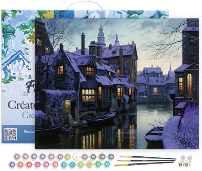 Figured'Art Schilderen op Nummer Volwassenen met lijst - Kanalen in Crepuscule - Handwerk acrylverf Kit DIY Compleet - 40x50cm Canvas al ingelijst