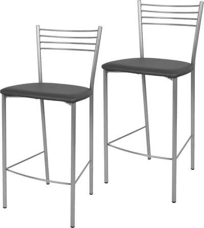 Tommychairs Elena - Eetkamerstoelen - Set van 2 - Aluminium & Donker Grijs - Kunstleer