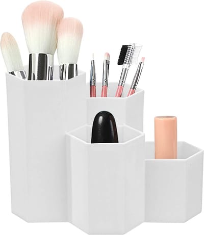 Pennendoos van kunststof, zeshoekige pennenhouder, wit, schrijfwaren, pennenhouder, etui, etui, organizer, wit, multifunctionele pennenhouder voor thuis, school, kantoor, schrijfwaren