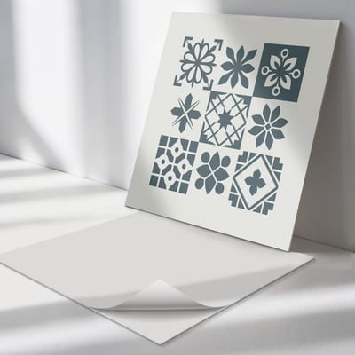Wallfluent Vinyl Tegels - Geometrische Patronen in Lay-Out Vinyl Wandtegels - 30 cm x 30 cm - Grijs PVC Tegels - Set van 9 - Vierkant PVC Tegels - Patroon Plaktegels - Wand PVC Tegels - Plaktegels Keuken en Badkamer