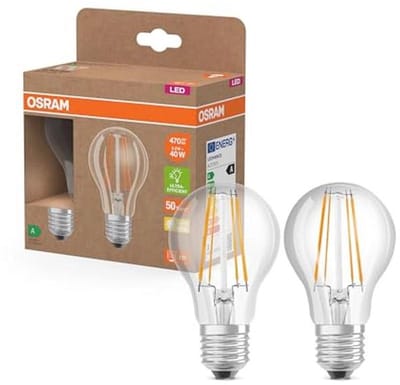 Energiezuinige LED-lamp in klassieke gloeilampvorm, warm wit licht, E27 fitting, 2,2 W, 470 lm, 2 stuks