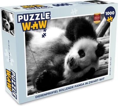 Puzzel Dierenprofiel rollende panda in zwart-wit - Legpuzzel - Puzzel 1000 stukjes volwassenen