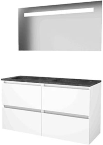 Basic-Line Economic 46 Badkamermeubelset - 120 x 46 cm - Greeploos - 4 Lades - Hardstenen Wastafel - 2 Kraangaten - Spiegel met LED Verlichting - Ice White