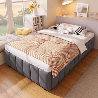Pugsdrly Eenpersoonsbed Volwassen bed Enkel bed Bed 90x200 cm hydraulische opberging zonder hoofdeinde modern Linnen grijs