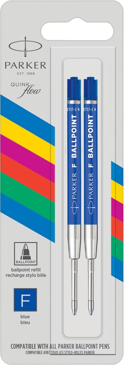 Parker-balpenvullingen | fijne punt | blauwe QUINKflow-inkt | 2 stuks