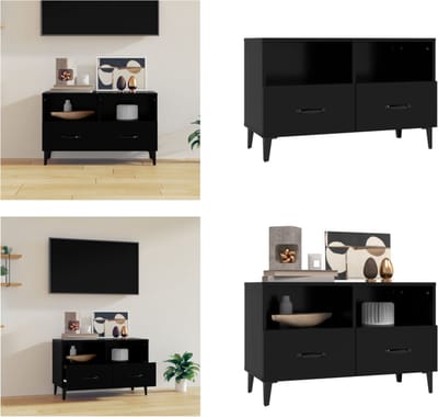 vidaXL - Tv-meubel - 80x36x50 - cm - bewerkt - hout - zwart