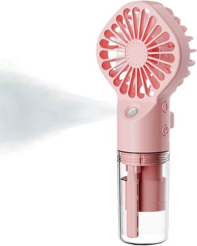 Handventilator - draagbare handventilator - Draagbare handventilator met mist - oplaadbare miniventilator - USB-handventilator - met 4 snelheden - voor op reis-op kantoor- buiten-School - Thuis（roze）