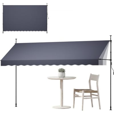 VEVOR Klemzonnescherm 400 Cm, In Hoogte Verstelbaar Zonnescherm met Handslinger, Terraszonnescherm met Upf 80+ Zonbescherming, Zonnescherm, Balkonzonnescherm, Ideaal voor Terras, Balkon en Tuin, Donkergrijs