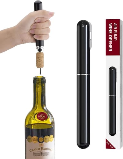 Kurkentrekker - Flesopener - Luchtdruk Wijnopener - 2-In-1 Luchtdruk Wijnopener Met Foliesnijder - Draagbare Reiswijnkurkentrekker - Handzame Wijnkurkentrekker - Cadeau Voor Wijnliefhebbers - Zwart