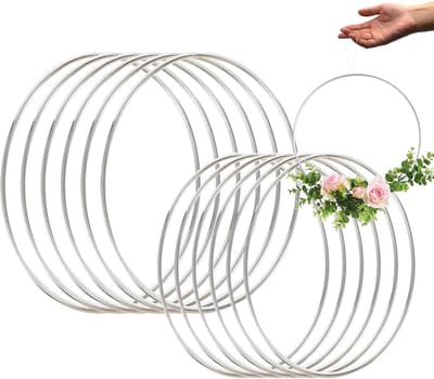 Witte Metalen Ringen en Cirkels, 12 Stuks (15/20 cm) voor Dromenvangers, Doe-het-zelf Decoraties, Slinger en Bruiloftskransen