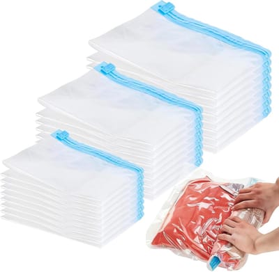 Vacuumzakken voor Kleding - 24 Stuks Herbruikbare Rolzakken voor Reizen, 35x50cm/40x60cm/50x70cm, Ideaal voor Backpacken en Opberging