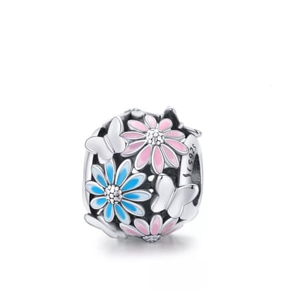 Blauwe Roze Bloemen Bedel voor bedel armband - Sieraden - Romystones