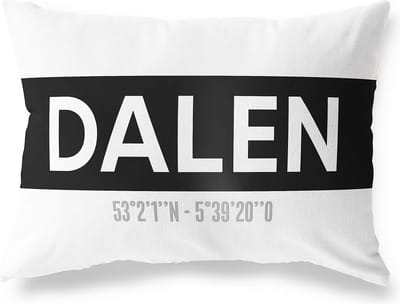 Tuinkussen DALEN - DRENTHE met coördinaten - Buitenkussen - Bootkussen - Weerbestendig - Jouw Plaats - Studio216 - Modern - Zwart-Wit - 50x30cm