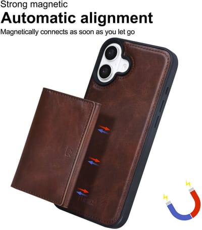 TUNIQ Back cover iPhone 16 Plus - Bruin - Met afneembare pasjeshouder - Stijlvol design