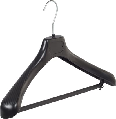 De Kledinghanger Gigant - Mantelhanger - Kostuumhanger - Jassenhanger - Volwassenen - LS42 - 50 Stuks - Kunststof - Zwart - Gebogen Model - Schouderverbreding 5 cm - Broeklat - 42 cm - Kledinghanger - Kleerhanger - LS-Serie (LS42/B_00/50)