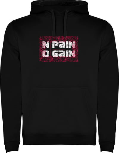 Zwarte unisex hoodie met “ Kleurrijke No Pain No Pain – Bodybuilden – Dumbell - Sport – Zet Door – Niet opgeven “ Print Full Color Color merk Roly maat S