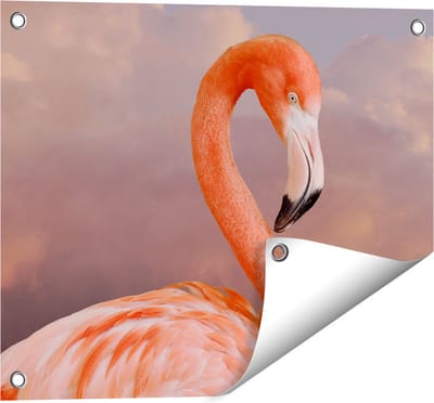 Gards Tuinposter Roze Flamingo in de Wolken - 50x40 cm - Tuindoek - Tuindecoratie - Wanddecoratie buiten - Tuinschilderij