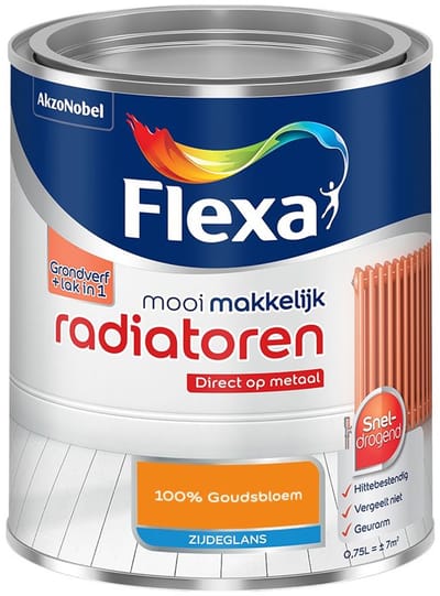 Flexa - Mooi Makkelijk Radiatoren Zijdeglans - 100% Goudsbloem - Mengverf - 750 Ml