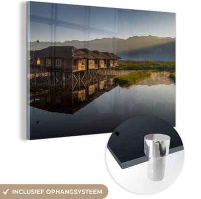 ® Glasschilderij 180x120 cm - Schilderij acrylglas - Huis - Hout - Azië - Foto op glas - Muurdecoratie woonkamer - Wanddecoratie slaapkamer - Schilderijen
