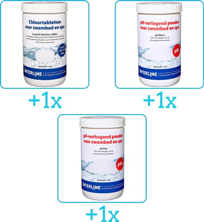 Zwembad Onderhoudspakket - Onderhoud Zwembad - bevat Chloor - PH-min en PH-plus (3-delig)