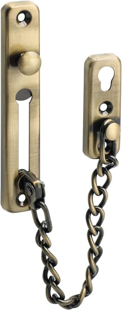 Veiligheidsdeurketting, antidiefstaldeurslot, druksluiting roestvrijstalen deurketting met schroeven, bronskleurige afwerking - drie stuks