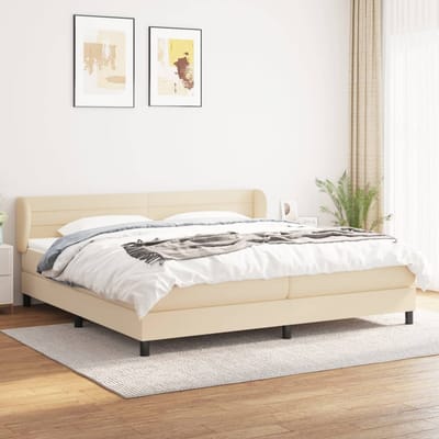 vidaXL - Boxspring - met - matras - stof - crèmekleurig - 200x200 - cm
