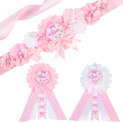 Dailygoods- Baby Douche Boog Roze Strik Thema - Corsage Pin Mama/Papa - Decoraties Zwangerschap - Feestdecoratie - Comfortabel Materiaal - Vrolijke Sfeer - Baby Shower Decoraties