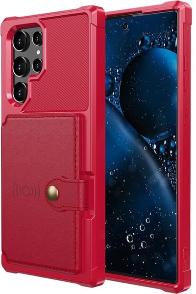 Portemonnee Hoesje Geschikt voor Samsung Galaxy S22 Ultra - Back Cover met Pasjeshouder - Telefoonhoesje voor Pinpas - Kaarthouder op Achterkant - Case met Magneet Rood