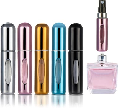 Vulbare Mini Sprayflessen 5ml - Set van 5, Lekvrije Reisparfumflessen voor Handtas en Bagage, Herbruikbaar en Compact