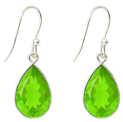 Zilveren dames oorbellen haakje met half-edelsteen druppel hanger groen transparant 925 silver